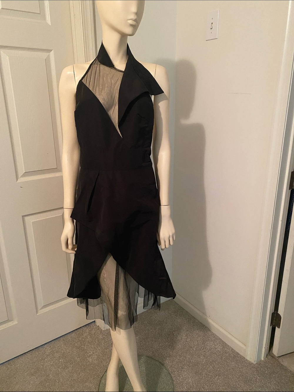 Black Halter Midi Dress by Black with Sheer Mesh Insets